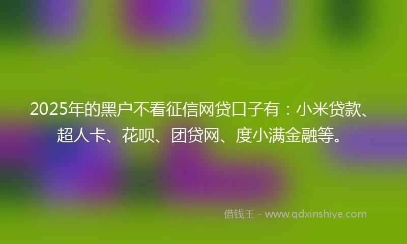 2025年的黑户不看征信网贷口子有：小米贷款、超人卡、花呗、团贷网、度小满金融等。