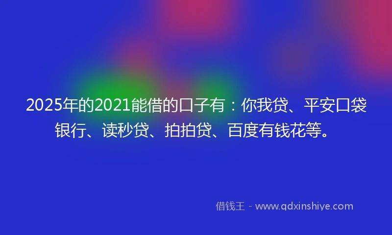 2025年的2021能借的口子有：你我贷、平安口袋银行、读秒贷、拍拍贷、百度有钱花等。