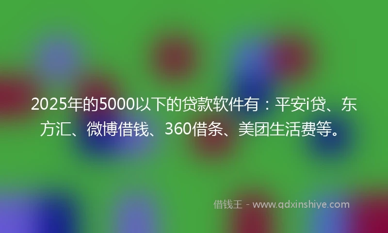 2025年的5000以下的贷款软件有：平安i贷、东方汇、微博借钱、360借条、美团生活费等。