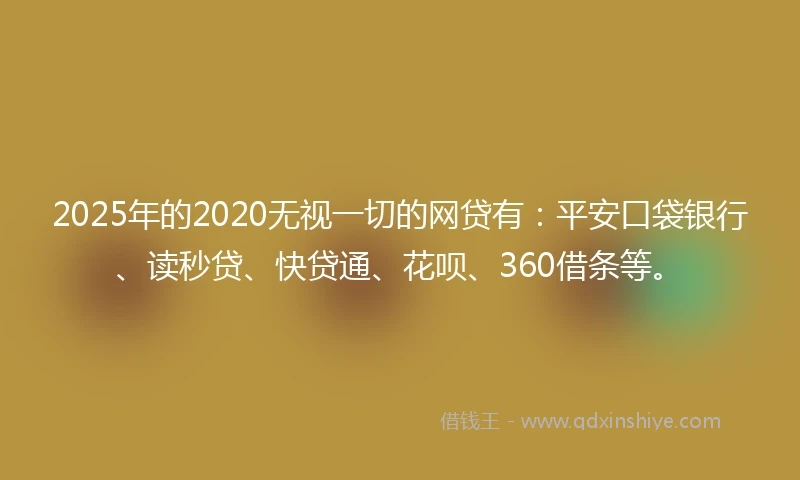 2025年的2020无视一切的网贷有：平安口袋银行、读秒贷、快贷通、花呗、360借条等。