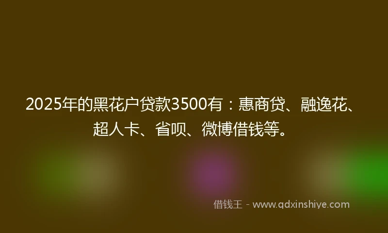 2025年的黑花户贷款3500有：惠商贷、融逸花、超人卡、省呗、微博借钱等。