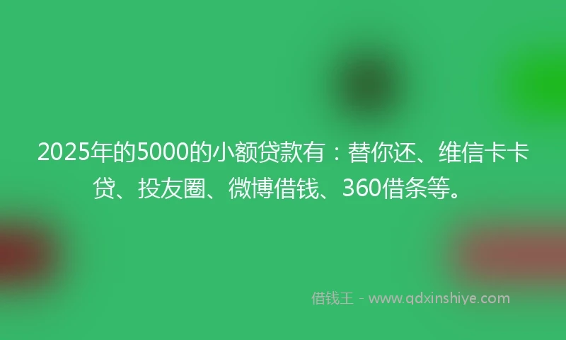 2025年的5000的小额贷款有：替你还、维信卡卡贷、投友圈、微博借钱、360借条等。