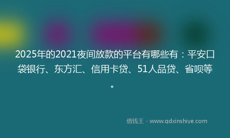 2025年的2021夜间放款的平台有哪些有：平安口袋银行、东方汇、信用卡贷、51人品贷、省呗等。