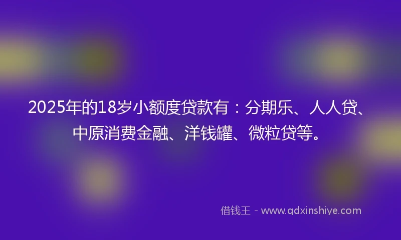 2025年的18岁小额度贷款有：分期乐、人人贷、中原消费金融、洋钱罐、微粒贷等。