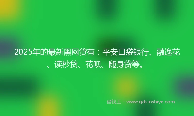 2025年的最新黑网贷有：平安口袋银行、融逸花、读秒贷、花呗、随身贷等。