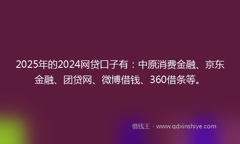 2025年的2024网贷口子有：中原消费金融、京东金融、团贷网、微博借钱、360借条等。