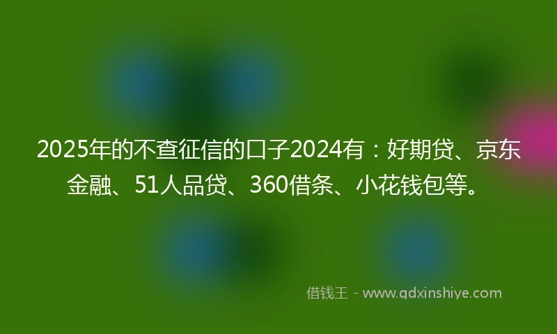 2025年的不查征信的口子2024有：好期贷、京东金融、51人品贷、360借条、小花钱包等。