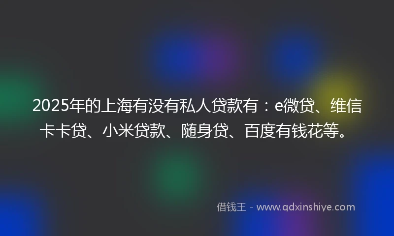 2025年的上海有没有私人贷款有：e微贷、维信卡卡贷、小米贷款、随身贷、百度有钱花等。