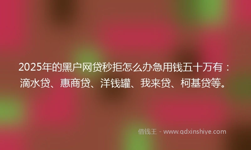 2025年的黑户网贷秒拒怎么办急用钱五十万有：滴水贷、惠商贷、洋钱罐、我来贷、柯基贷等。