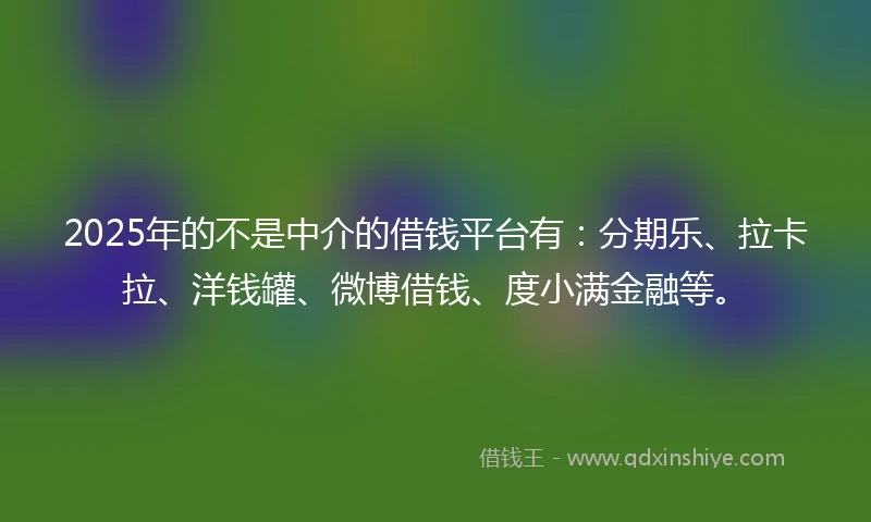 2025年的不是中介的借钱平台有：分期乐、拉卡拉、洋钱罐、微博借钱、度小满金融等。