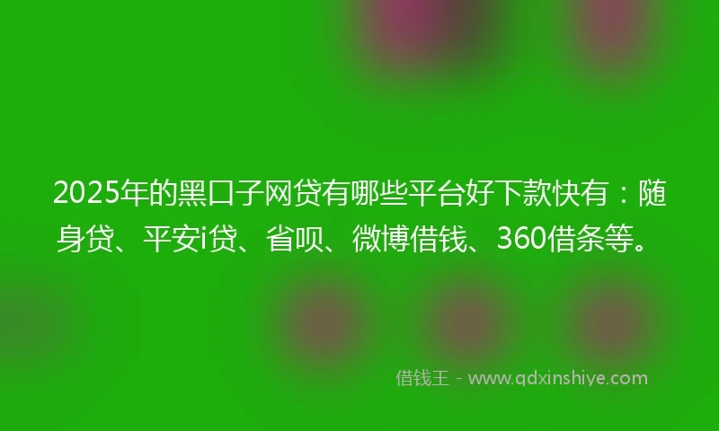 2025年的黑口子网贷有哪些平台好下款快有：随身贷、平安i贷、省呗、微博借钱、360借条等。