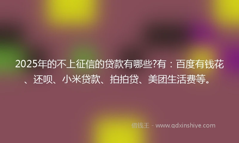 2025年的不上征信的贷款有哪些?有：百度有钱花、还呗、小米贷款、拍拍贷、美团生活费等。
