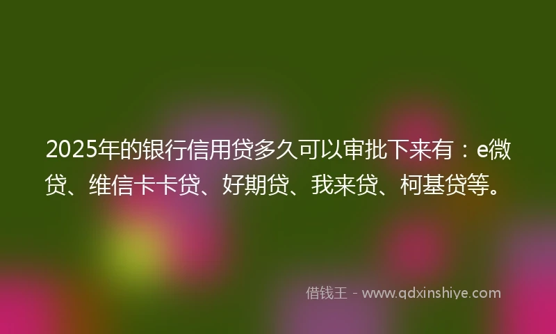 2025年的银行信用贷多久可以审批下来有：e微贷、维信卡卡贷、好期贷、我来贷、柯基贷等。