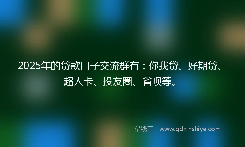2025年的贷款口子交流群有：你我贷、好期贷、超人卡、投友圈、省呗等。