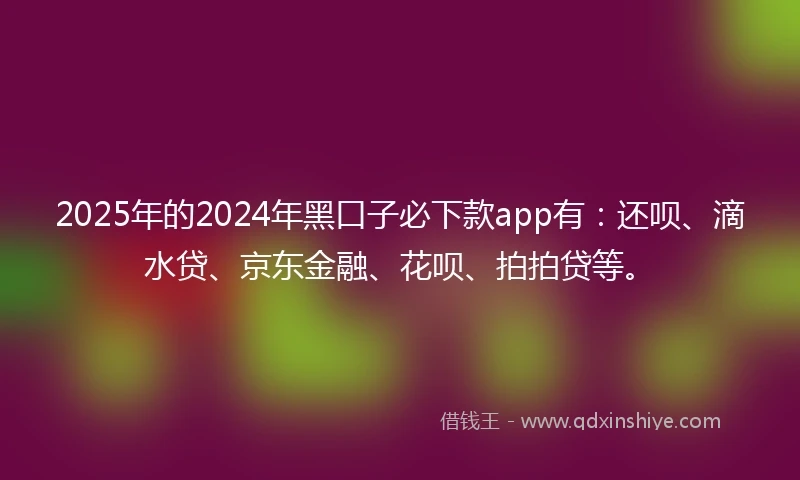 2025年的2024年黑口子必下款app有：还呗、滴水贷、京东金融、花呗、拍拍贷等。