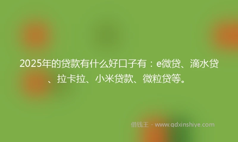 2025年的贷款有什么好口子有：e微贷、滴水贷、拉卡拉、小米贷款、微粒贷等。