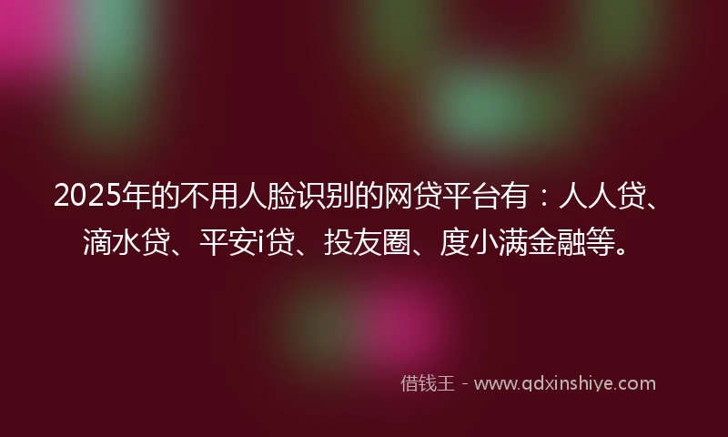 2025年的不用人脸识别的网贷平台有：人人贷、滴水贷、平安i贷、投友圈、度小满金融等。