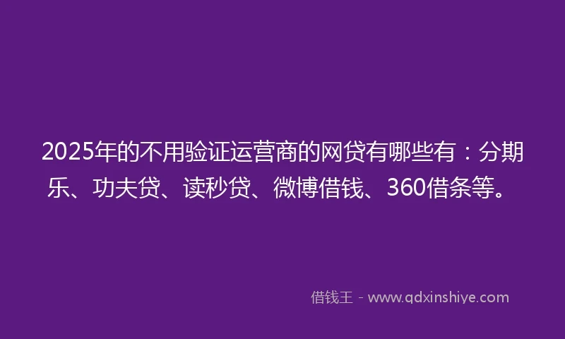 2025年的不用验证运营商的网贷有哪些有：分期乐、功夫贷、读秒贷、微博借钱、360借条等。