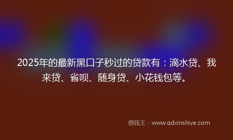2025年的最新黑口子秒过的贷款有：滴水贷、我来贷、省呗、随身贷、小花钱包等。