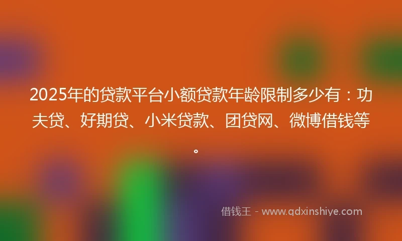 2025年的贷款平台小额贷款年龄限制多少有：功夫贷、好期贷、小米贷款、团贷网、微博借钱等。