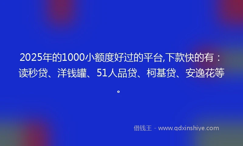 2025年的1000小额度好过的平台,下款快的有：读秒贷、洋钱罐、51人品贷、柯基贷、安逸花等。