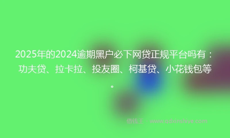 2025年的2024逾期黑户必下网贷正规平台吗有：功夫贷、拉卡拉、投友圈、柯基贷、小花钱包等。