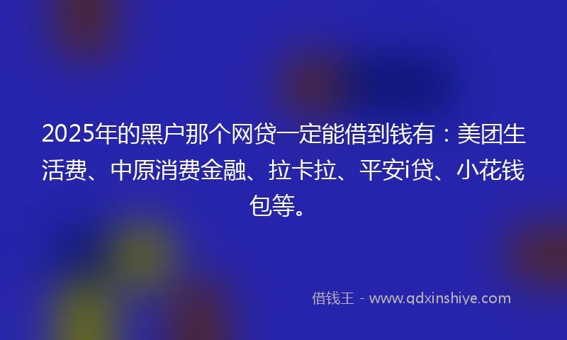 2025年的黑户那个网贷一定能借到钱有：美团生活费、中原消费金融、拉卡拉、平安i贷、小花钱包等。