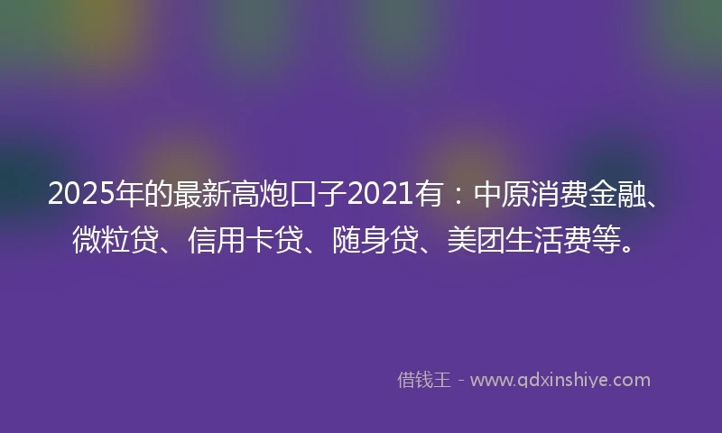 2025年的最新高炮口子2021有：中原消费金融、微粒贷、信用卡贷、随身贷、美团生活费等。