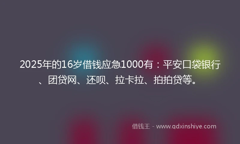 2025年的16岁借钱应急1000有：平安口袋银行、团贷网、还呗、拉卡拉、拍拍贷等。
