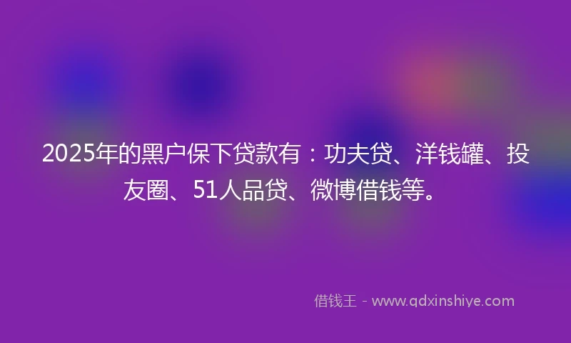 2025年的黑户保下贷款有：功夫贷、洋钱罐、投友圈、51人品贷、微博借钱等。