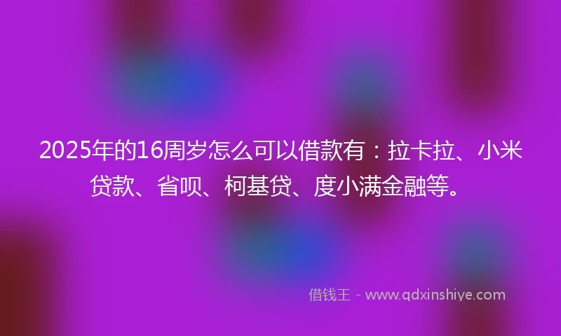 2025年的16周岁怎么可以借款有：拉卡拉、小米贷款、省呗、柯基贷、度小满金融等。