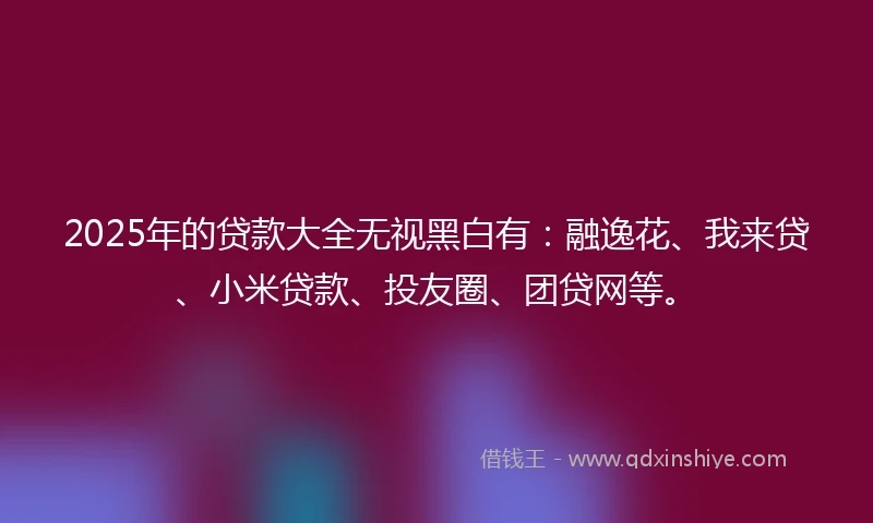 2025年的贷款大全无视黑白有：融逸花、我来贷、小米贷款、投友圈、团贷网等。