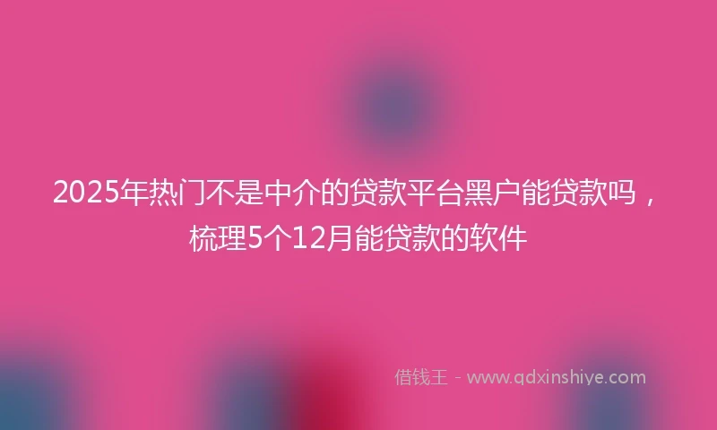 2025年热门不是中介的贷款平台黑户能贷款吗，梳理5个12月能贷款的软件