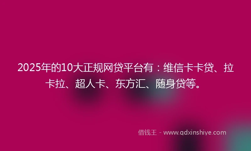 2025年的10大正规网贷平台有：维信卡卡贷、拉卡拉、超人卡、东方汇、随身贷等。