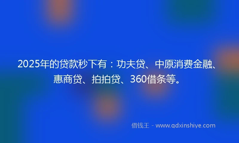 2025年的贷款秒下有：功夫贷、中原消费金融、惠商贷、拍拍贷、360借条等。
