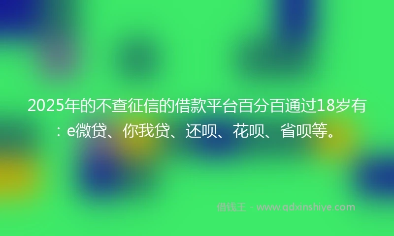 2025年的不查征信的借款平台百分百通过18岁有：e微贷、你我贷、还呗、花呗、省呗等。