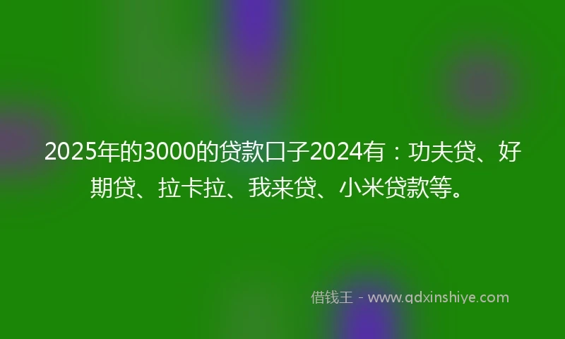 2025年的3000的贷款口子2024有：功夫贷、好期贷、拉卡拉、我来贷、小米贷款等。