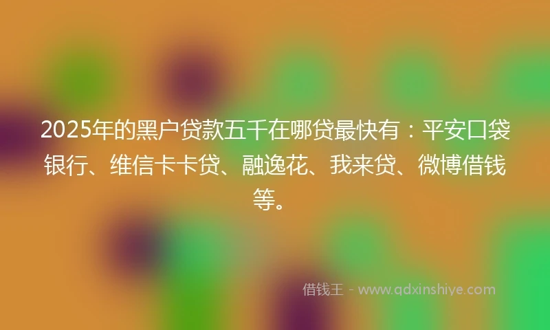 2025年的黑户贷款五千在哪贷最快有：平安口袋银行、维信卡卡贷、融逸花、我来贷、微博借钱等。
