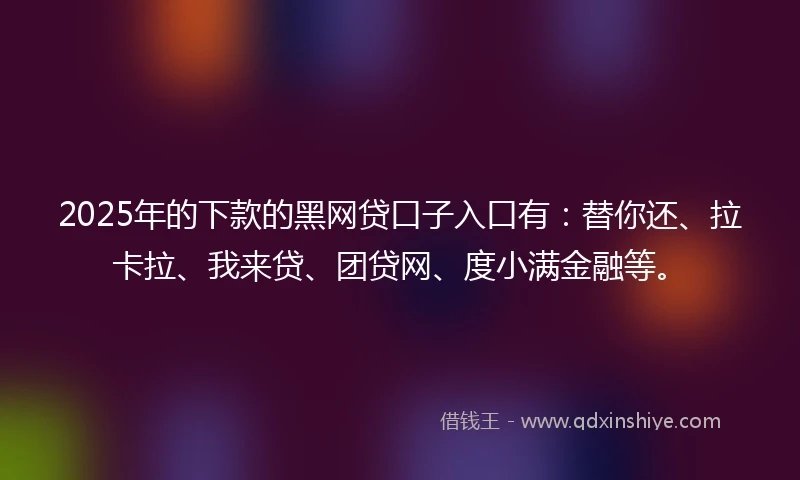 2025年的下款的黑网贷口子入口有：替你还、拉卡拉、我来贷、团贷网、度小满金融等。