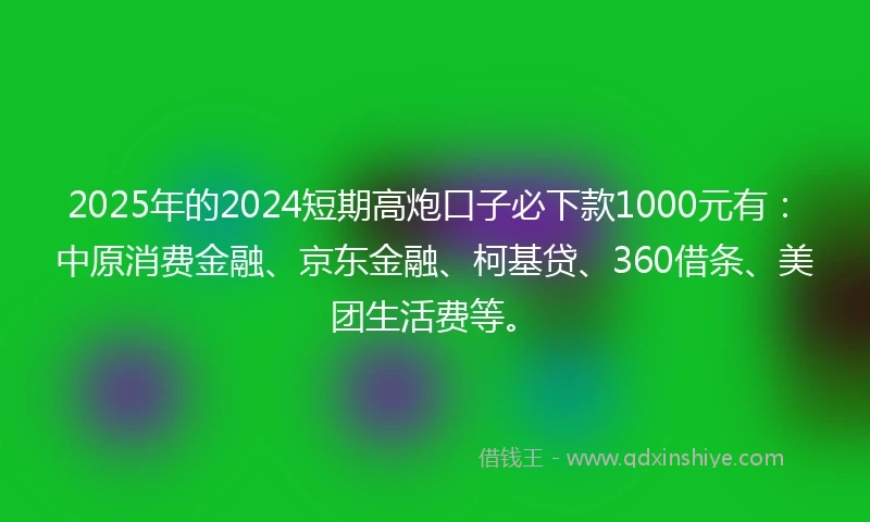 2025年的2024短期高炮口子必下款1000元有：中原消费金融、京东金融、柯基贷、360借条、美团生活费等。