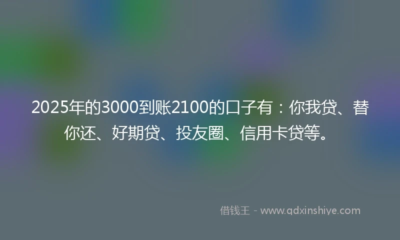 2025年的3000到账2100的口子有：你我贷、替你还、好期贷、投友圈、信用卡贷等。