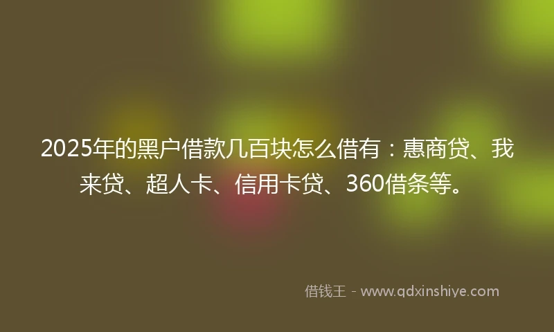 2025年的黑户借款几百块怎么借有：惠商贷、我来贷、超人卡、信用卡贷、360借条等。