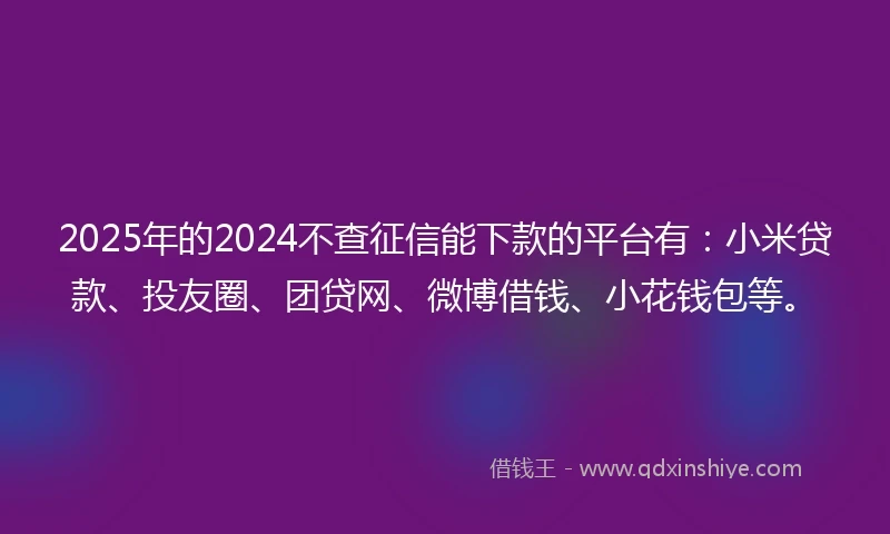 2025年的2024不查征信能下款的平台有：小米贷款、投友圈、团贷网、微博借钱、小花钱包等。