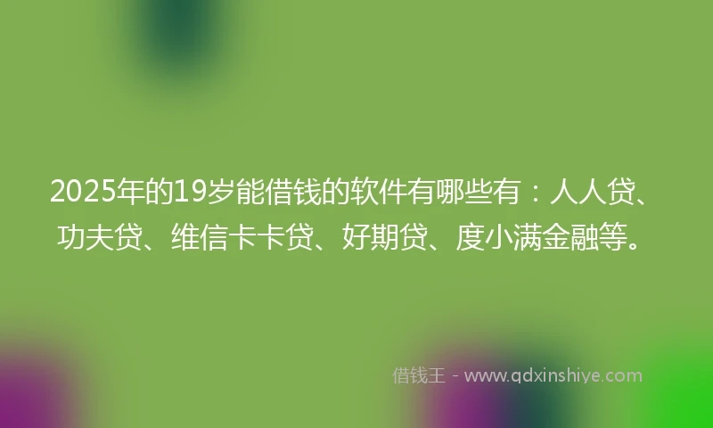 2025年的19岁能借钱的软件有哪些有：人人贷、功夫贷、维信卡卡贷、好期贷、度小满金融等。