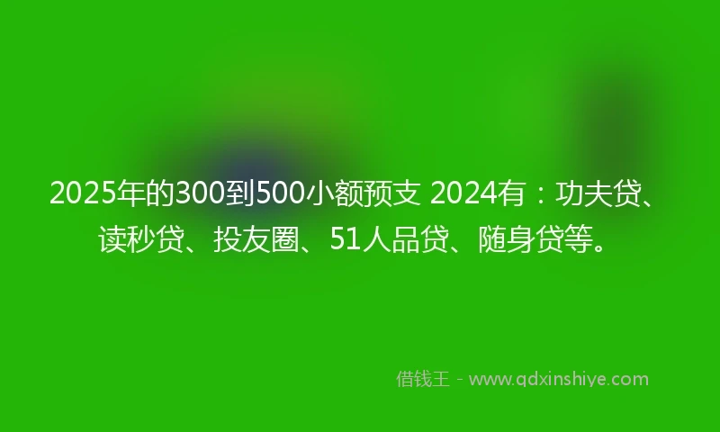 2025年的300到500小额预支 2024有：功夫贷、读秒贷、投友圈、51人品贷、随身贷等。