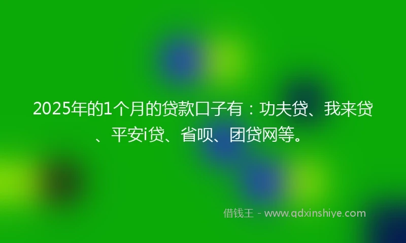 2025年的1个月的贷款口子有：功夫贷、我来贷、平安i贷、省呗、团贷网等。
