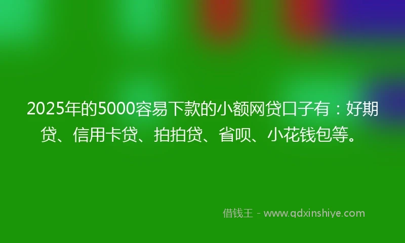 2025年的5000容易下款的小额网贷口子有：好期贷、信用卡贷、拍拍贷、省呗、小花钱包等。