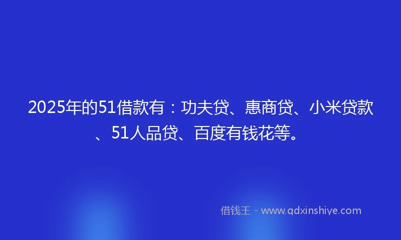 2025年的51借款有：功夫贷、惠商贷、小米贷款、51人品贷、百度有钱花等。