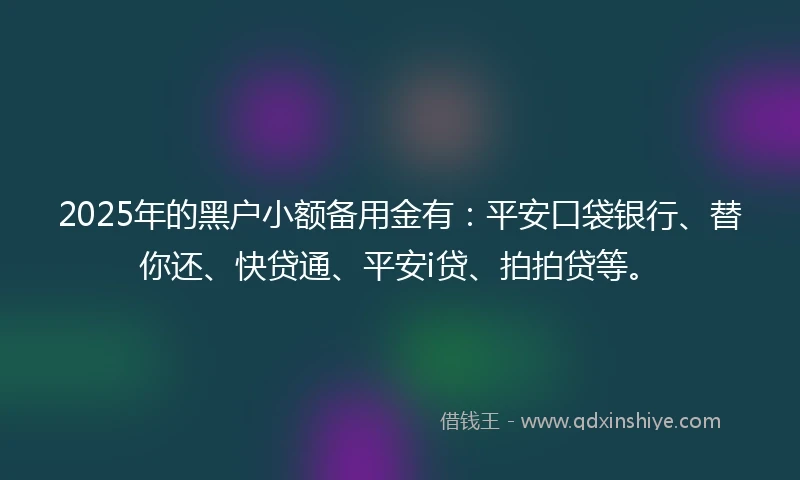 2025年的黑户小额备用金有：平安口袋银行、替你还、快贷通、平安i贷、拍拍贷等。