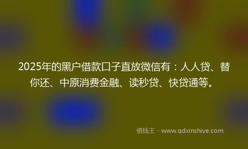 2025年的黑户借款口子直放微信有：人人贷、替你还、中原消费金融、读秒贷、快贷通等。
